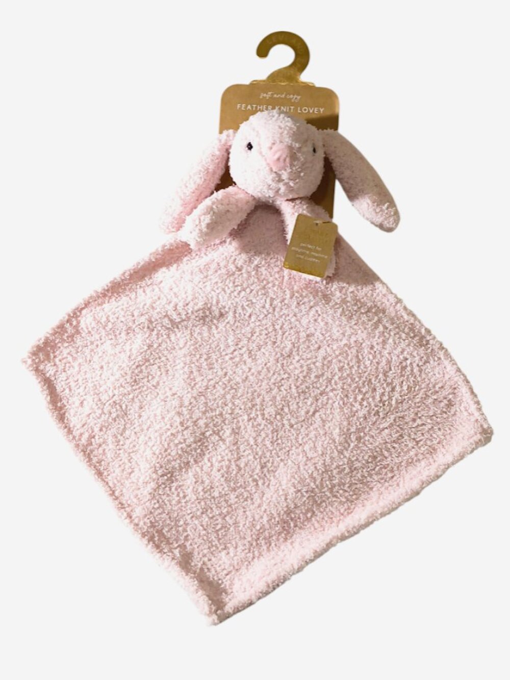 Levi And Emmie Pink Bunny Feather Knit Soft Lovey Security Blanket 15" X 14" NEW